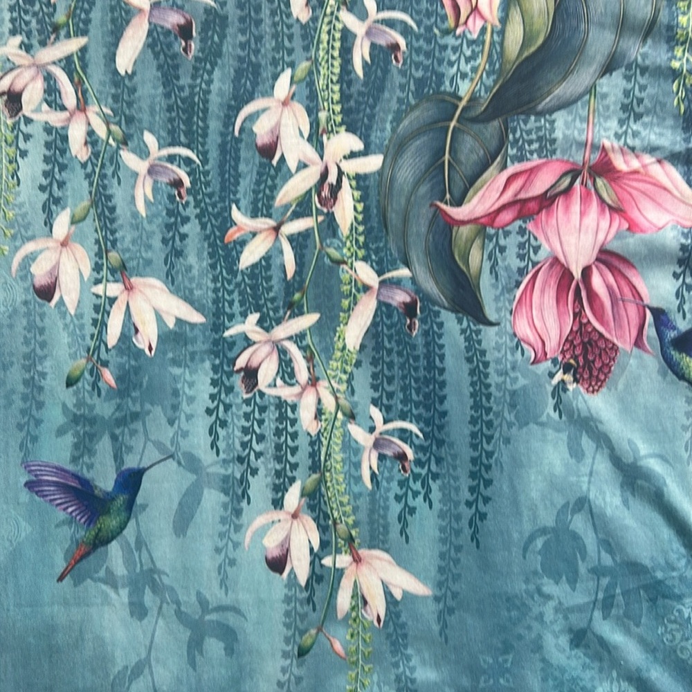 Hummingbird Floral Graphic Print V-Neck T-Shirt Short Sleeve Blue Pink White 2XL - Picture 8 of 12